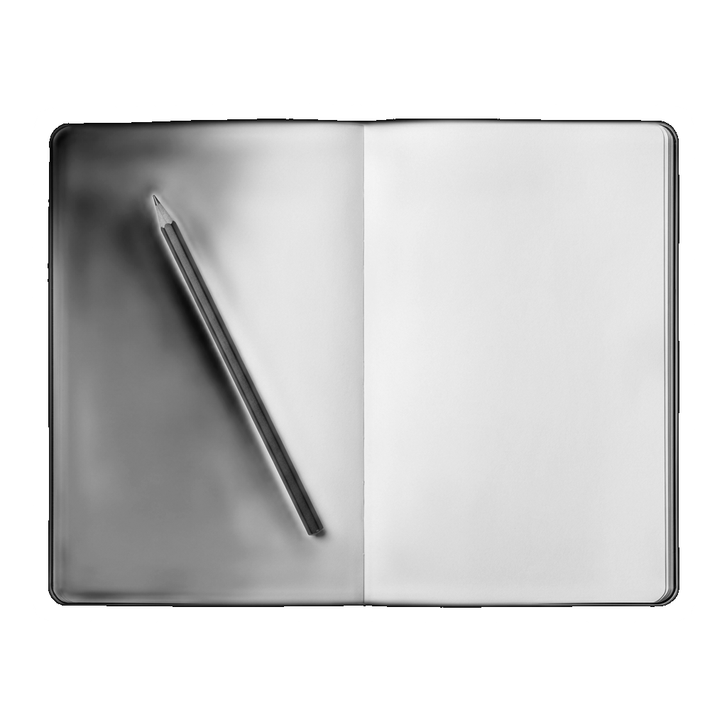 An open sketchbook with a pencil