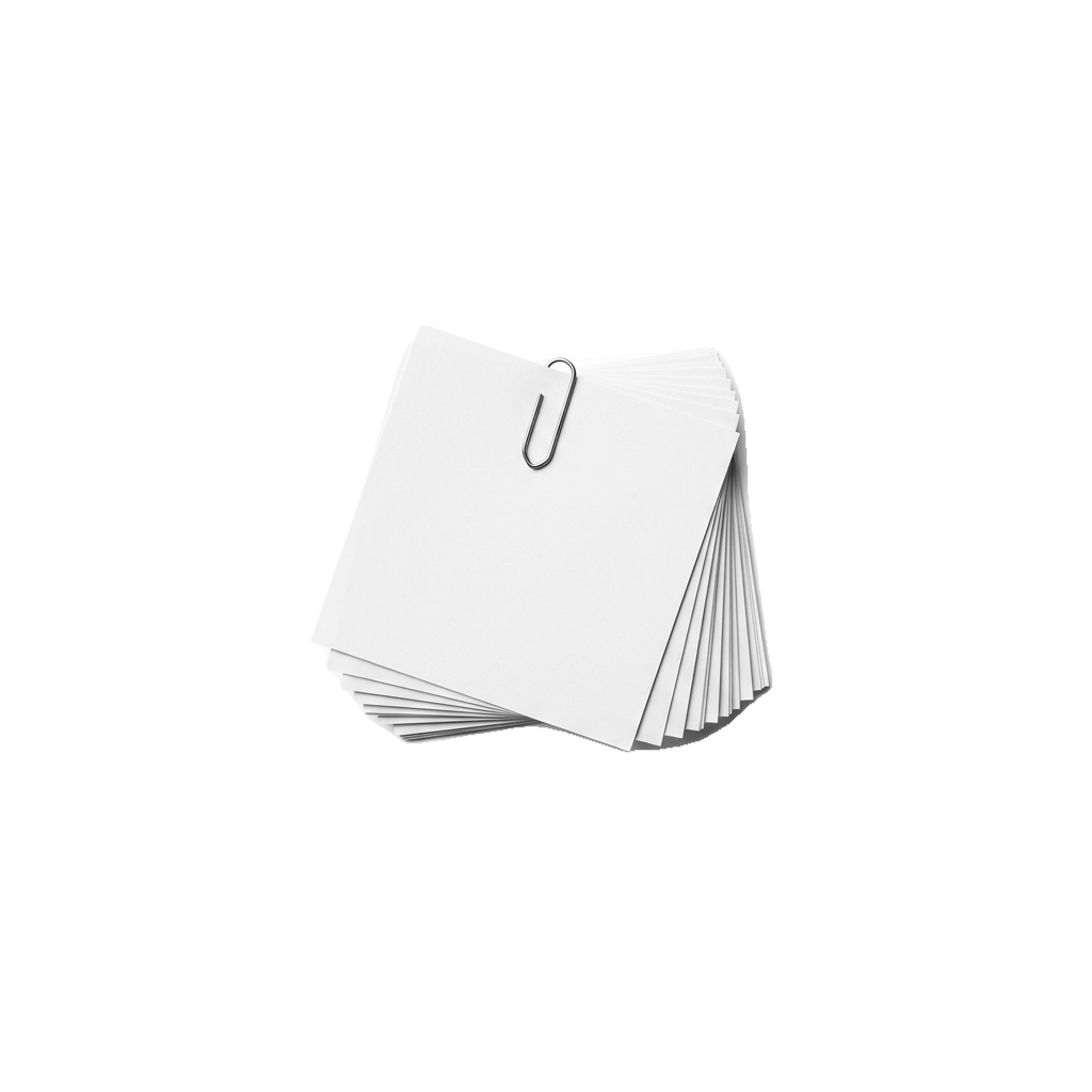 A stack of paper slides with a paper clip